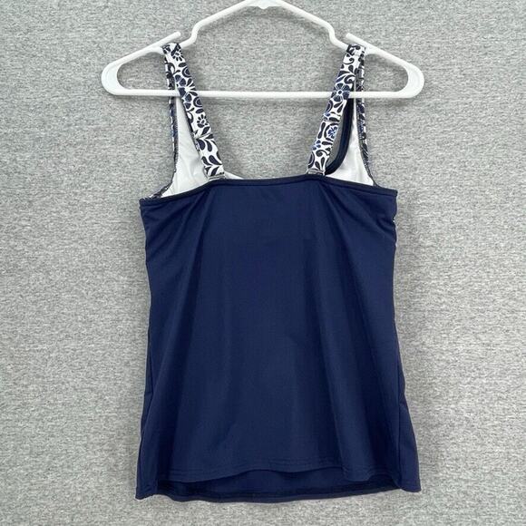 Lands End Swimsuit Womens 2 Blue Tankini Top Color Block Lined Built In Bra - Picture 3 of 10